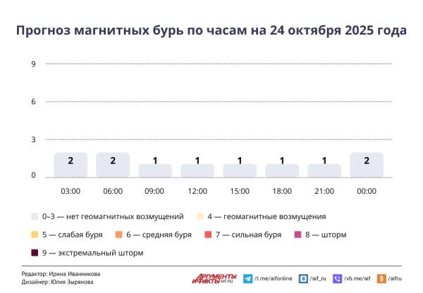 Прогноз магнитных бурь по часам на 24 октября 2025 года. Инфографика Прогноз магнитных бурь по часам на 24 октября 2025 года. Инфографика